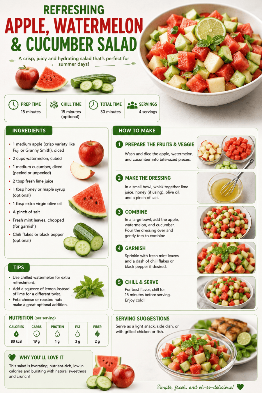 Refreshing Apple, Watermelon & Cucumber Salad 🍎🍉🥒